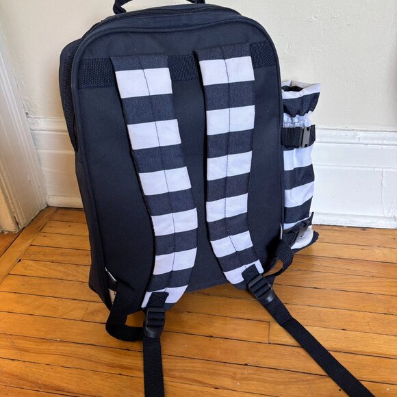 Blue & White Striped Picnic Basket Backpack, 4 Glasses, Plates, Full Set - Picture 6 of 6